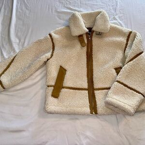 Zara Cream Sherpa Jacket with Brown Details